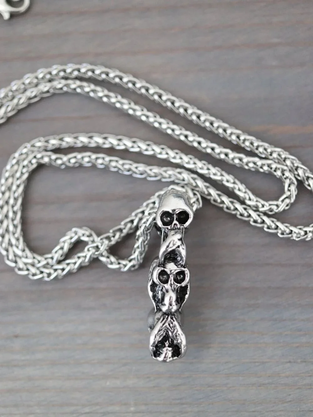 3 Skull Head Style Pendant Necklace Silver Stainless Steel